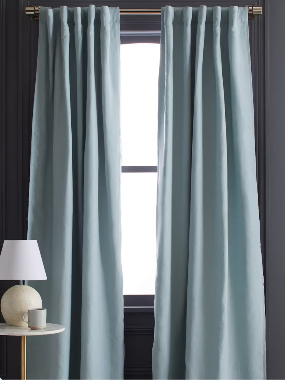 QUINCE EUROPEAN LINEN ROOM DARKENING CURTAIN LIGHT BLUE - 48X96